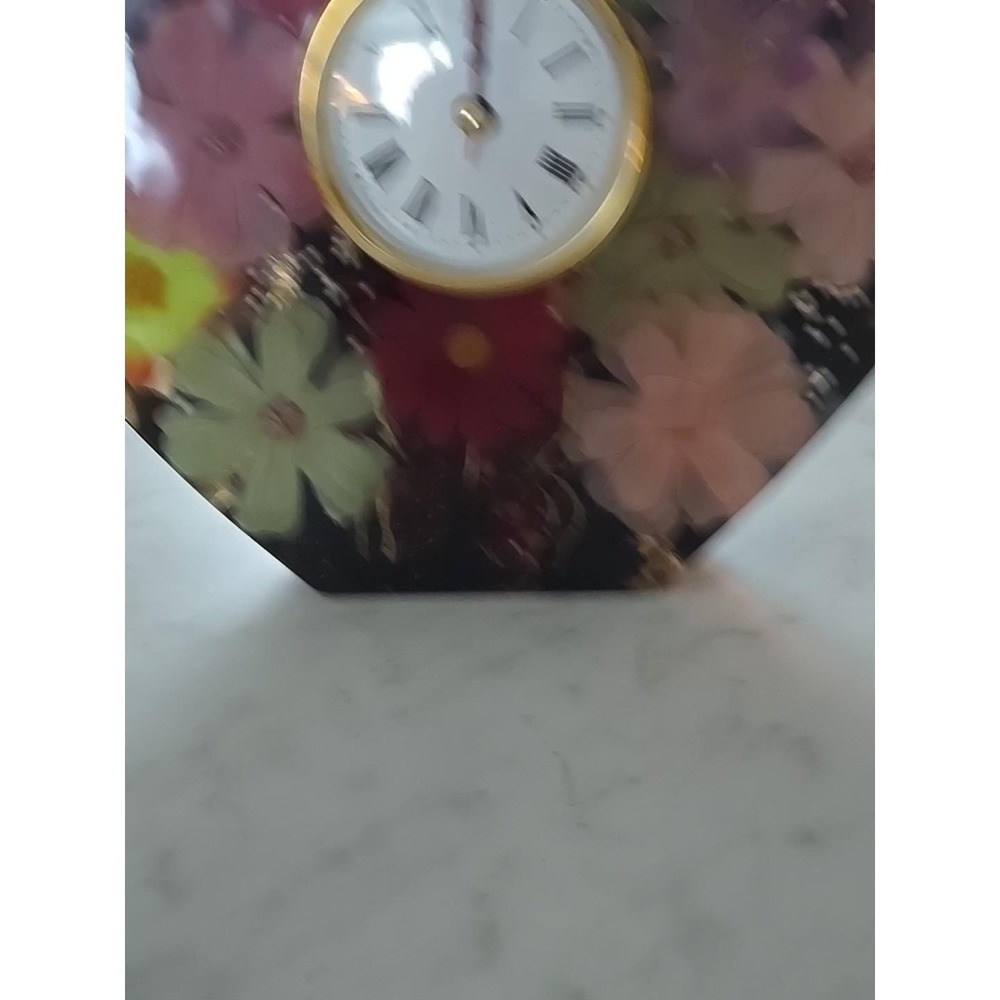 Handmade Resin Desk Mantle Heart Clock Big 2 Inches Thick Flowers Pearls 734 - Picture 2 of 11